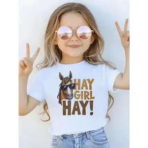 Kids' Cool Horse Print White T-Shirt | Crew Neck, Casual Tee, Medium Stretch Knit Fabric, Regular Fit for Boys & Girls Children, Alphabet Pattern, Perfect for Spring, Summer, Fall, Halloween, Thanksgiving, Valentine'S Day