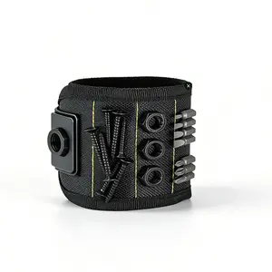 Five-Row Magnetic Wristband with 10 Magnets - 33x10cm Oxford Fabric Tool Belt for Home & Electrical Work - Black