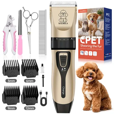 Cordless Rechargeable Dog & Cat Grooming Clippers - Low Noise Groomer Tools Kit with Comb-Size Control, Easy Maneuverability, Universal Batteries for Pet Hair Care (Reptiles Compatible)