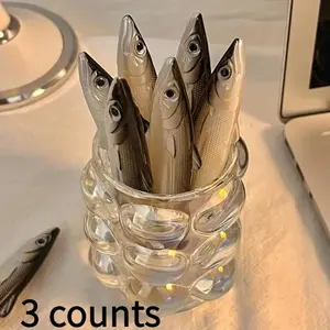 Fish Shaped Ballpoint Pen, 3 Counts Creative Fish Design Ballpoint Pen, Writing Pen for Students & Adults, Office Stationery & Supplies, Pen Set