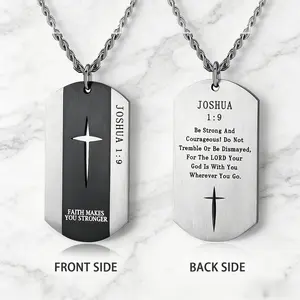 Stainless Steel Cross Pendant Necklace with Bible Verse Engraving, Unisex Jewelry with 24 Inch Chain, Perfect Gift for Any Occasion
