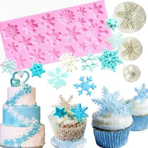 Snowflake Fondant Mold 3D Christmas Cake Decorations Winter Cupcake Topper for Chocolate Candy Soap Cake Baking Decoration
