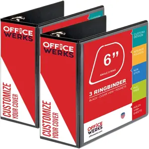 - 2 Pack of 6 Inch 3 Ring Binder with Locking Angle D Rings, Professional Heavy Duty Large Storage Binder with Pockets, Fits 8.5 x 11 Inch Sheets, Non-Stick Clear View Cover, Customizable