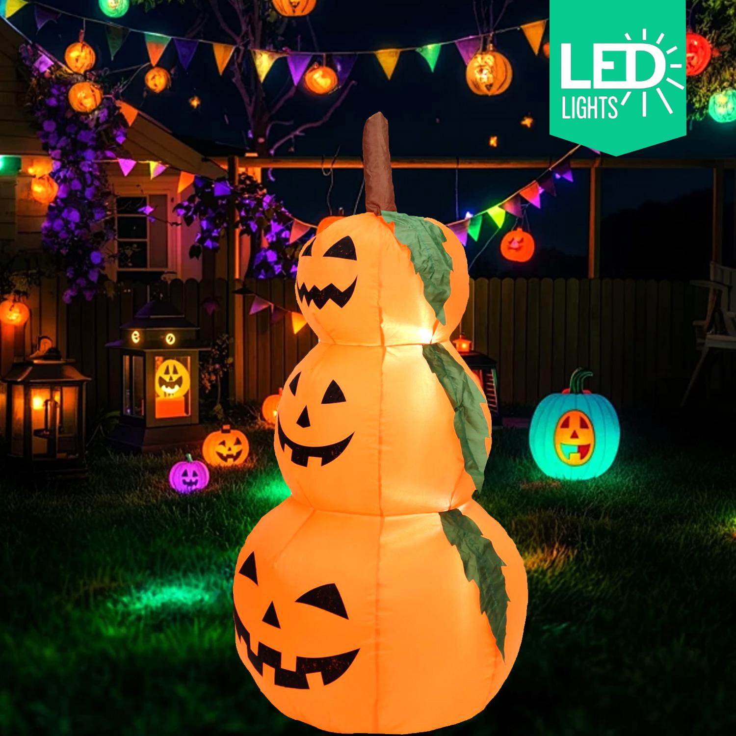4 Ft Halloween Inflatables Pumpkin Outdoor Decoration with Built in Lights, Blow up Stacked Pumpkin Halloween Yard Decoration for Outdoor Indoor Home Garden Lawn Party Decor