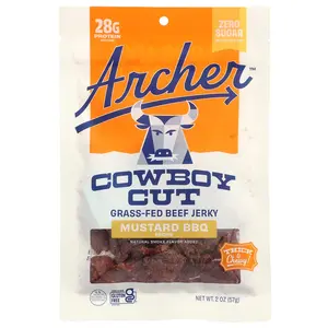 Country Archer Jerky Cowboy Cut, Grass-Fed Beef Jerky, Mustard BBQ, 2 oz (57 g)
