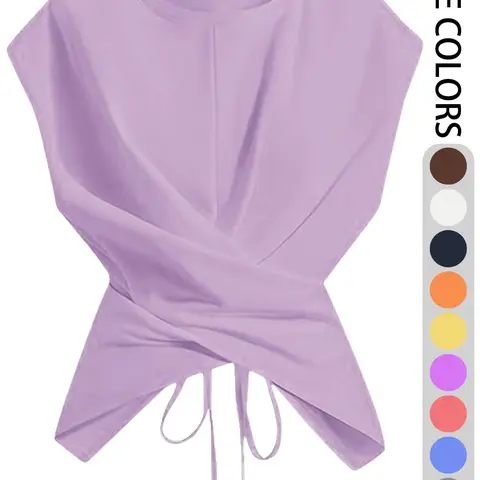 Women's Casual Solid Color Adjustable Strappy Crisscross Tie Back Tank Top, Comfortable Basic Daily Wear, Multiple Colors Available, Perfect for Office & Leisure Casual Sleeveless Tops