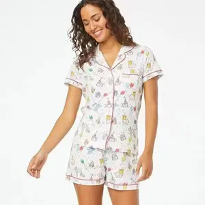 2025 Spring/Summer New Women's Fashion Casual Printed Pajama Set - Soft and Skin-Friendly Loungewear, Cute Cartoon Pattern, Loose and Breathable Long-Sleeve Two-Piece Set Nightwear Comfort