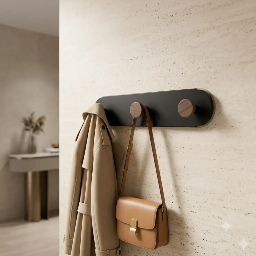 No-Drill Renter-Friendly Suction Cup Coat Rack, Mid-Century Walnut Wood Wall Hooks for Coats, Single Unit Hat Hooks Storage & Heavy-Duty Reusable Organizer for Towels, Robes, Bags, Zero Drill