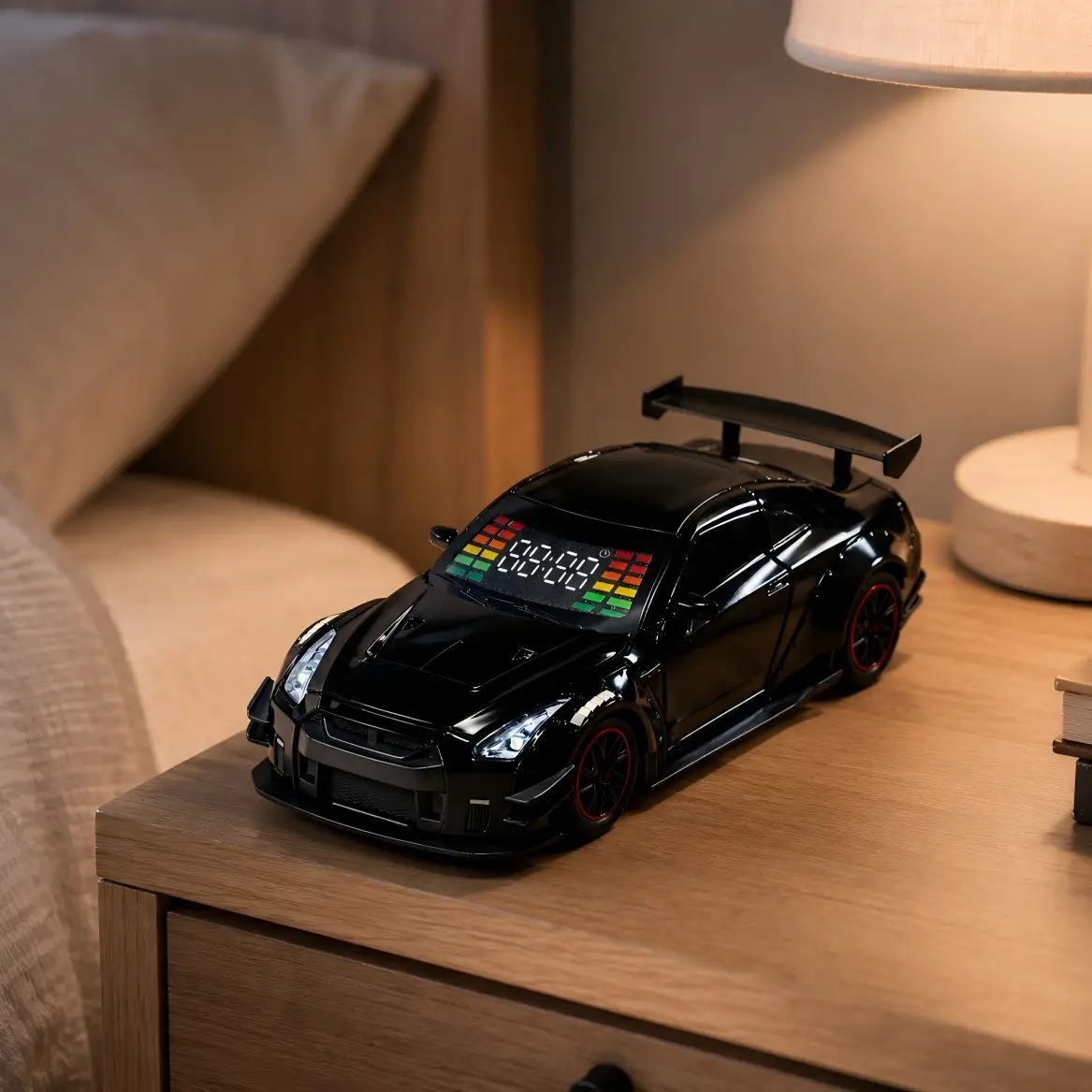 Racing Car LED Light-Up Alarm Clock - Metal Alloy Casing, Engine Sound, Spray Effect, Creative Decorative Digital Clock Decor, Illuminated Edition Luminous Effect for Car Fans' Bedrooms, Creative Decorative Clock