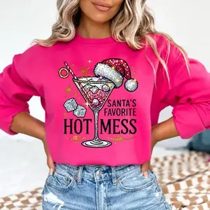 Santa’s favorite hot mess Crewneck  Sweatshirt Gildan Everyday Style Shirtsleeve love casual comfortable super soft relaxed fit unisex Sizing womenswear Streetwear  vintage Crewneck Printed Loose Graphic Top