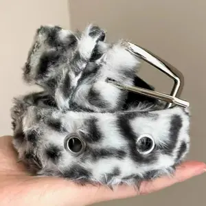 Fashion Gothic Plush Leopard Print Faux Fur Belts Punk Spicy Girls Waistband Winter Fluffy Waist Designer Belt Pants Accessories