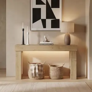 【Mother's Day Gift】UDPATIO 63-Inch Long Console Table With LED Light, Wooden Rectangular Entryway Table Sofa Table Console Table For Entryway Behind Farmhouse Entryway Table for Entrance, Hallway, Living Room Modern Acacia Wood Tabletop tiktokshopspringgl