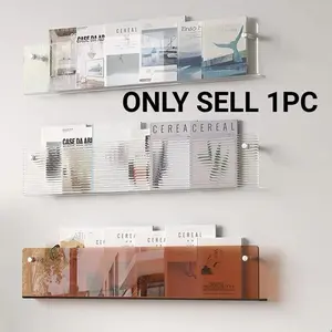 Modern Acrylic Wall-Mounted Magazine Rack, Long Minimalist Floating Bookshelf, Transparent Hanging Brochure Holder, Space-Saving Organizer,Literature Brochure File Display Shelf for Waiting Room, Living Room, Office, Home, Organization, Files Organizer