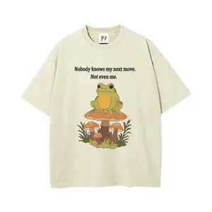Nobody knows my next move Slacking-off attitude mushroom frog Unisex Plus Size Summer Graphic Tees Personalized Pattern Y2k Clothing Round Neck Short-Sleeved Washed T-Shirt,Women's Clothing 100% Cotton, Menswear, Top, Vintage Style, Casual Oversized