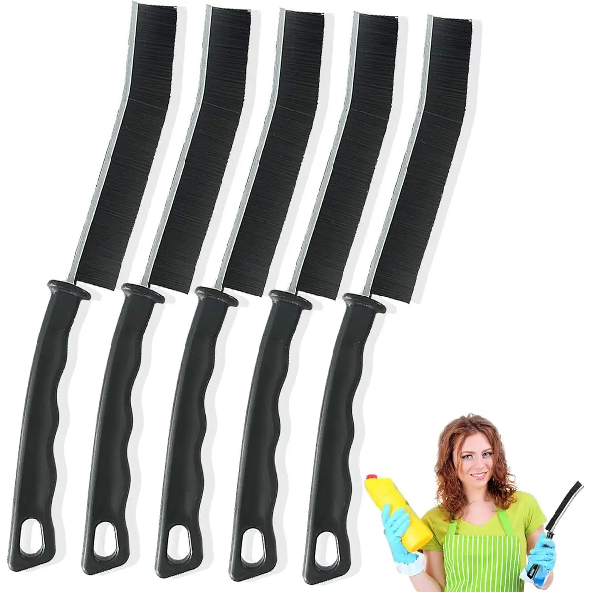 5-Piece Hard Bristle Crevice Brushes - House Cleaning Tools, Cleaning Supplies for Bathroom, Kitchen Tile Gaps