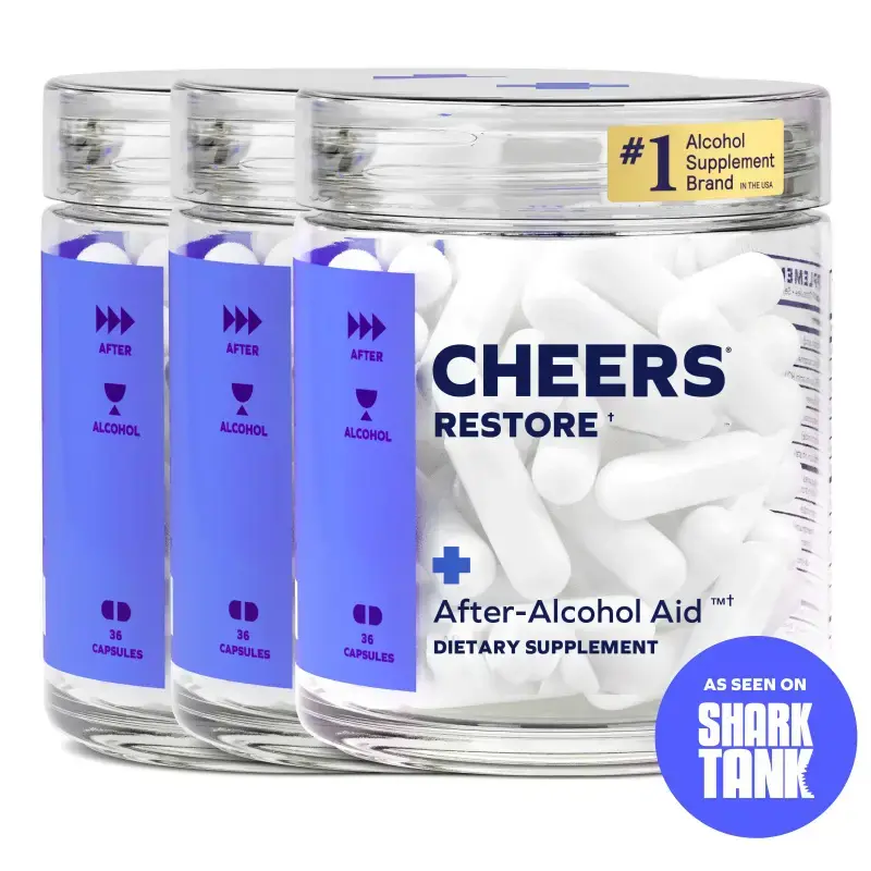 Cheers Restore 3‑Pack, DHM + L‑Cysteine Supplement, Supports Post‑Drink Body Recovery