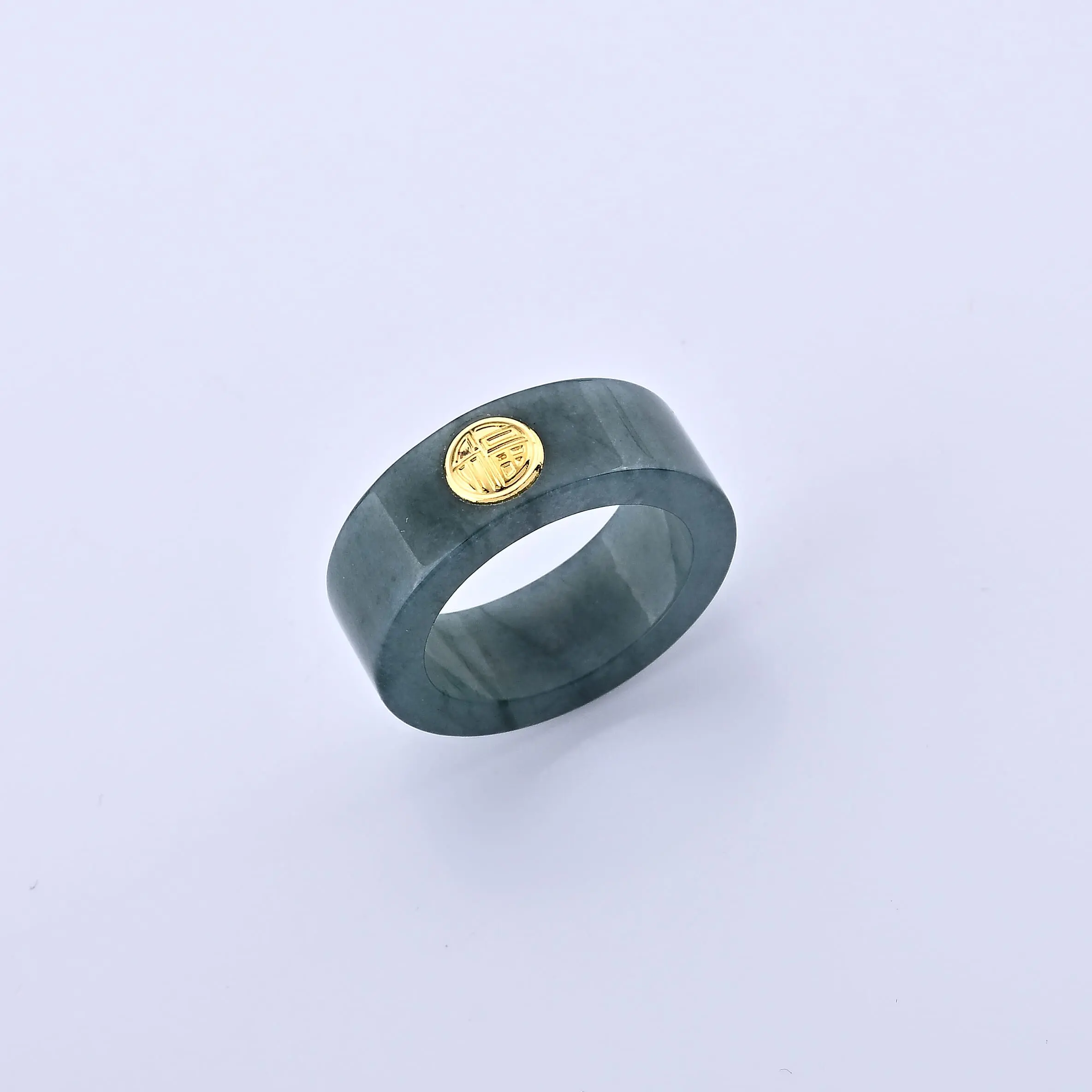 24K Yellow Gold Lucky Blessing Natural Olmec Jadeite Band Ring (Size 10.0) 30.00 ctw