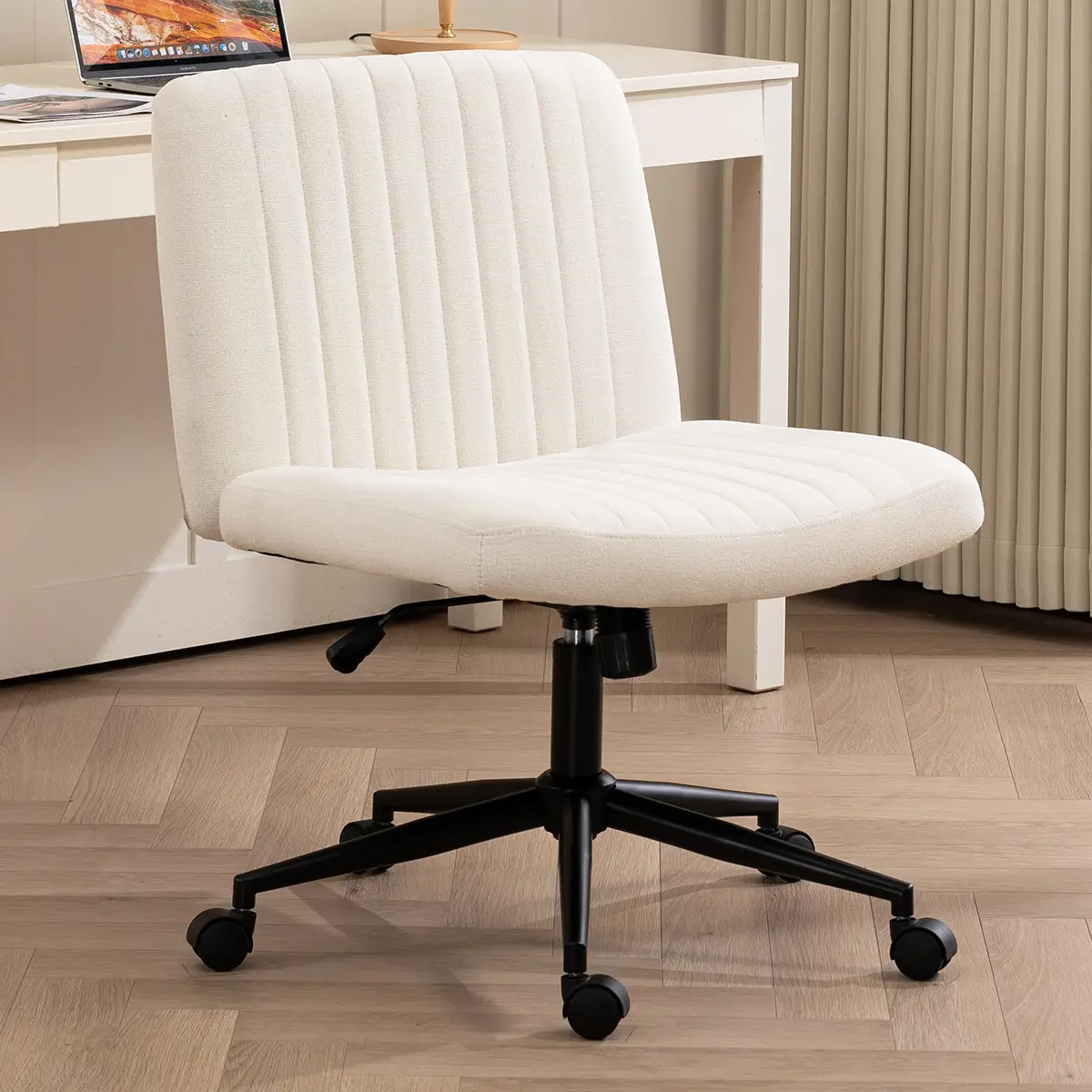 Modern home furniture chair Height adjustable pulley seat Cross-legged armless spacious office chair Movable dressing chair