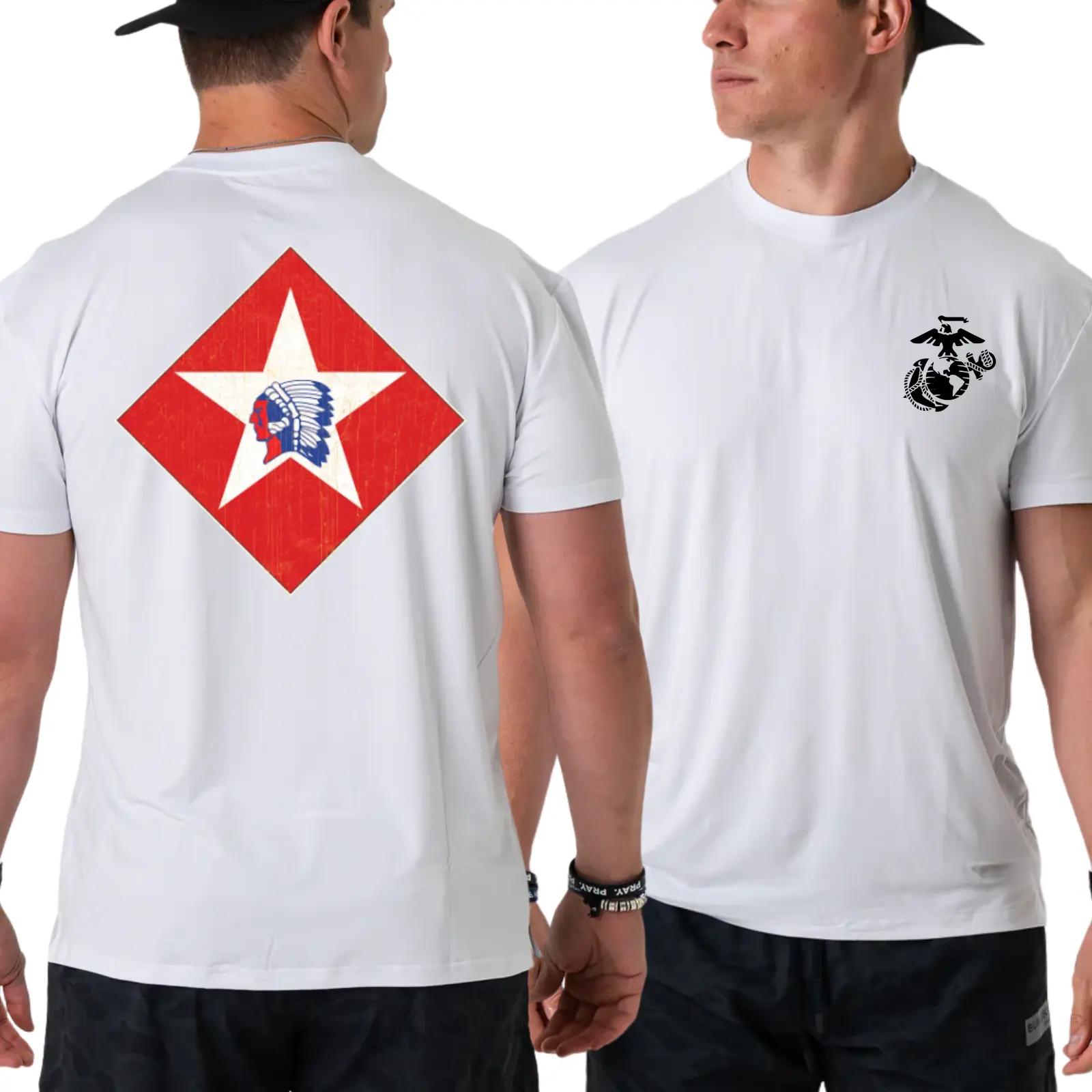 U.S. Marines T-Shirt, 2nd Infantry Division Graphic Tee 2 Sides with Red Star and Warrior Head Logo, Patriotic Military Pride Apparel for Men & Women, Streetwear, Vacation Outfits, Graphic Tee