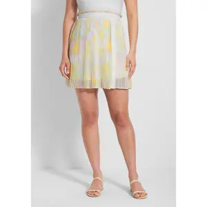 ModCloth Frill Seeker Micro Pleated Mini Skirt - Ivory Pastel Floral Print (0-26W) Sheer with Lining