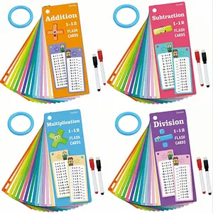 Addition & Subtraction / Multiplication & Division Learning Card Set, 1 Set Reusable Math Learning Card with 4 Counts Pen, School & Educational Supplies for Home Dormitory