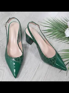 Women's Elegant Summer High Heel Sandals, Fashionable Slingback Sandals, Fashionable Patchwork Pointed Toe Chunky Heel Backless Shoes, Perfect for Shopping Parties Office