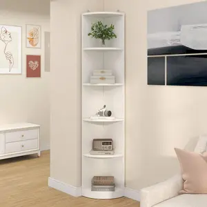 71" Tall 5-Tier Corner Shelf Wooden Bookcase Bookshelf With 5 Shelves
