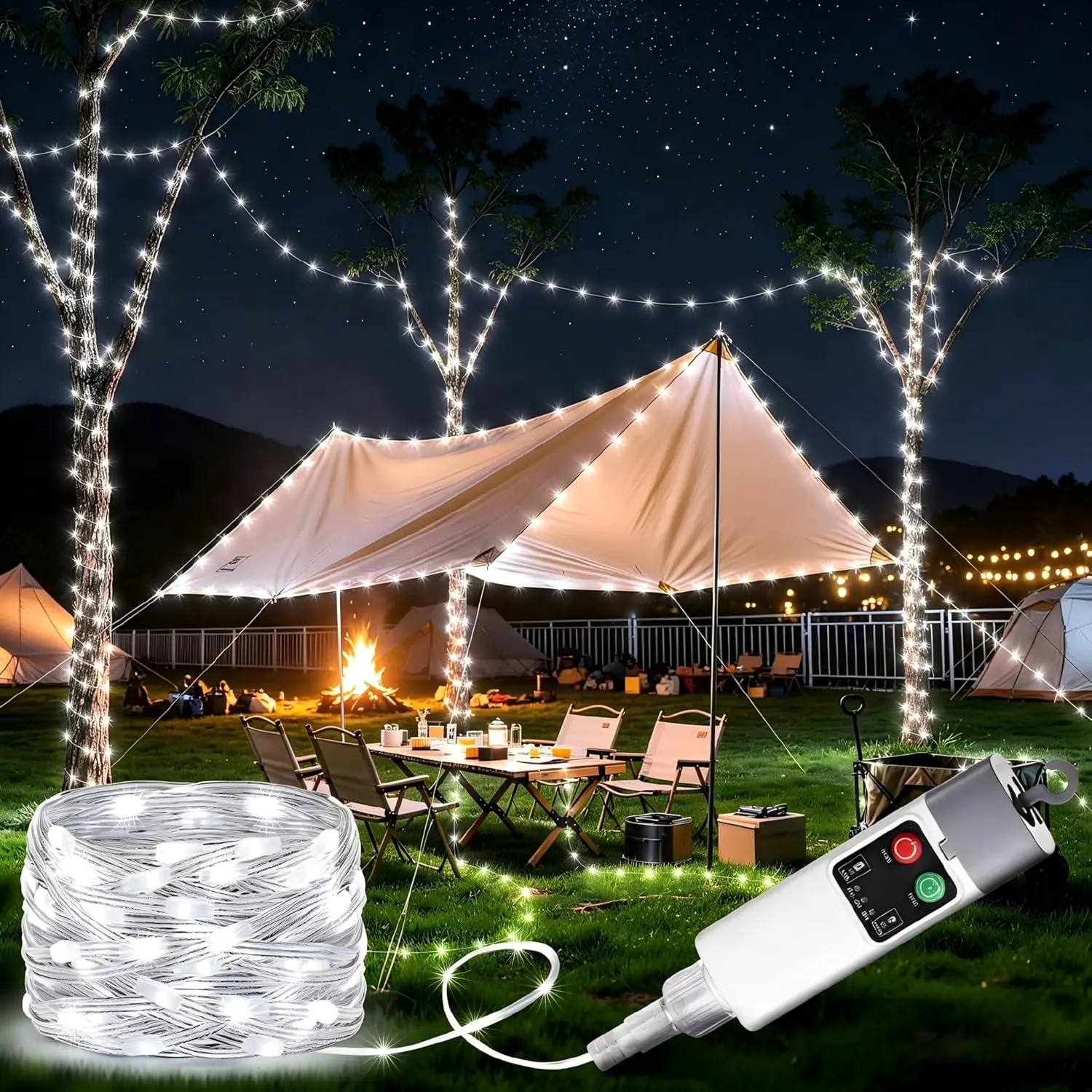 Camping String Lights 33FT/66FT 100LED/200LED Rechargeable Waterproof Outdoor Lights with 13 Modes for Tent Patio Garden Travel Decor Led Decoration Led Lighting