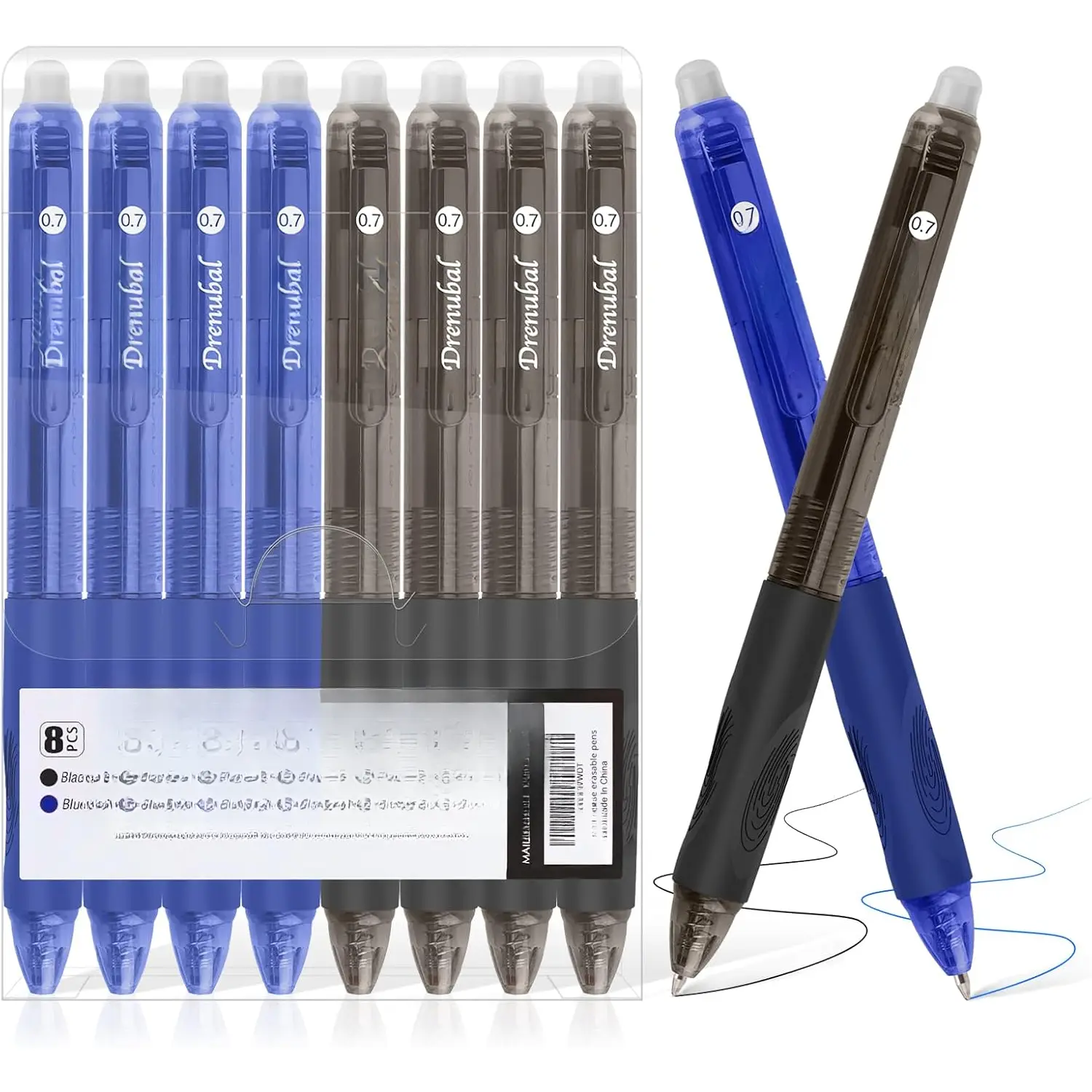 8-Pack 0.7mm Erasable Gel Ink Pens - Black & Blue, Quick-Drying, Comfort Grip Smooth Writing Pen, Office Stationery Supplies, Writing Stationery for Students & Office Use
