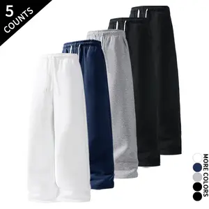 “5-Pack/5 Counts” Trendy long wide-leg pants — non-fading solid color casual athletic trousers