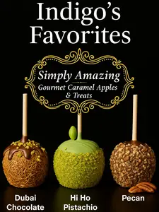 Indigo's Favorites Gourmet Caramel/Candy Apple Collection 3 pack  Dubai Chocolate, Hi Ho Pistachio, & Pecan Snack