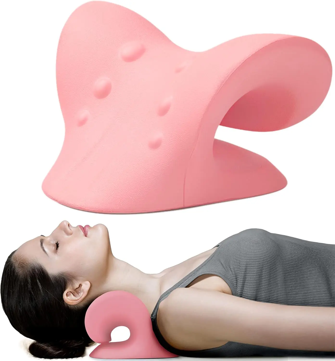 Cervical Traction Device for Neck Hump & TMJ Pain Relief – Ergonomic Neck Pillow for Spine Alignment (Blue, Pink, Black)