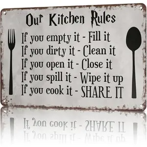 Vintage Metal Signs Kitchen Rules-Funny Poster Wall Art for Home Living Room Garage Bar Decor 8X12inch