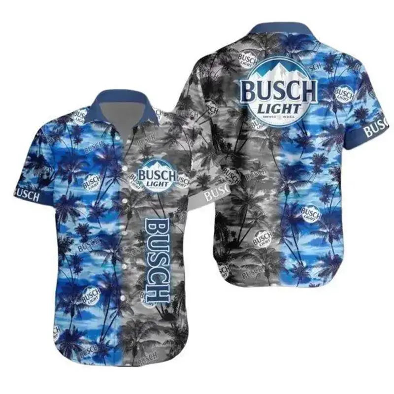 Busch.Light Combo Aloha Hawaiian Shirt for Men, Button Down Summer Beach Short Sleeve, Tropical Style SNG