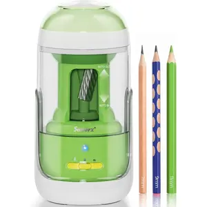 S5 Electric Pencil Sharpener,Fully Automatic for 6.5-11mm No.2&Colored Pencil,Auto In&Out,3 Sharpness Modes,Type-C Rechargeable,Helical ,Cute Pencil Sharpener for School Classroom , Green