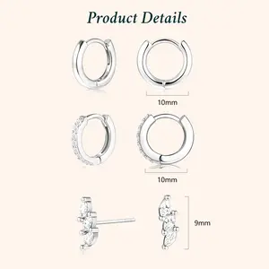 Women's 3-Piece Cubic Zirconia Hoop Earrings Set - Delicate Mini Studs, hypoallergenic cartilage, Minimalist Leaf Motif Gold Jewelry Aesthetic Earrings Jewelry,