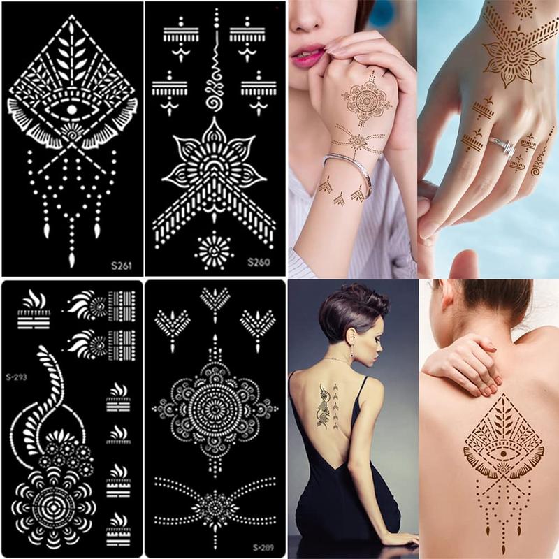 XMASIR 16 Sheets Temporary Henna Tattoo Kit, Reusable Tattoo Stencils Sets Indian Arabian Temporary Tattoo Templates Kit for Body Hand Art