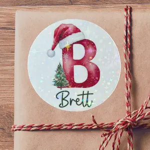 Holographic Christmas Monogram Name Sticker Sheet