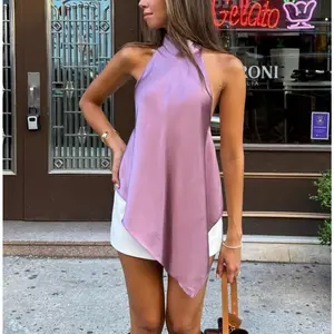 Women Asymmetrical Hemline Sleeveless Going Out Tops for Women Trendy Halter Neck Tank Tops for Women Party Tops Cute Tops for Women Trendy Womens Halter Tank Tops