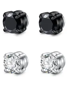 4-7MM Magnetic Earrings for Men Women Shiny Round Cubic Zirconia Stud Earrings for Non-Pierced Ears Hypoallergenic Stainless Steel Fake Earrings Not Easy to Fall off, High Quality Earrings Non Piercing Earrings