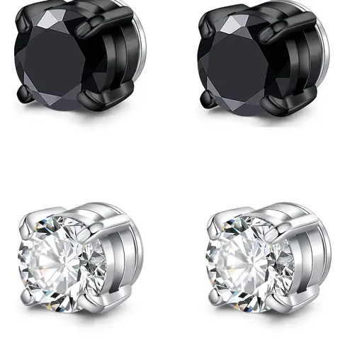 4-7MM Magnetic Earrings for Men Women Shiny Round Cubic Zirconia Stud Earrings for Non-Pierced Ears Hypoallergenic Stainless Steel Fake Earrings Not Easy to Fall off, Non Pierced Jewelry, Non Piercing Earrings, Hypoallergenic CZ Earrings