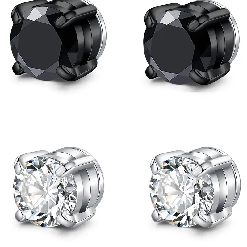 4-7MM Magnetic Earrings for Men Women Shiny Round Cubic Zirconia Stud Earrings for Non-Pierced Ears Hypoallergenic Stainless Steel Fake Earrings Not Easy to Fall off, Non Pierced Jewelry, Non Piercing Earrings, Hypoallergenic CZ Earrings