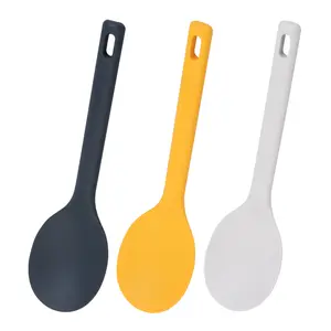 3PCS Silicone Rice Paddle Set, Non-Stick & Heat-Resistant Rice Cooker Spoon, Serving Spoon for Rice, Mashed Potatoes & More - White, Black & Yellow, BPA-Free, Ergonomic Handle, 7.87 INCH
