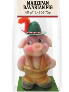 Bavarian Marzipan Pig in Lederhosen - 70 grams - Imported German Quality Marzipan - Christmas Snack - Stocking Stuffer - Snack - Delicious