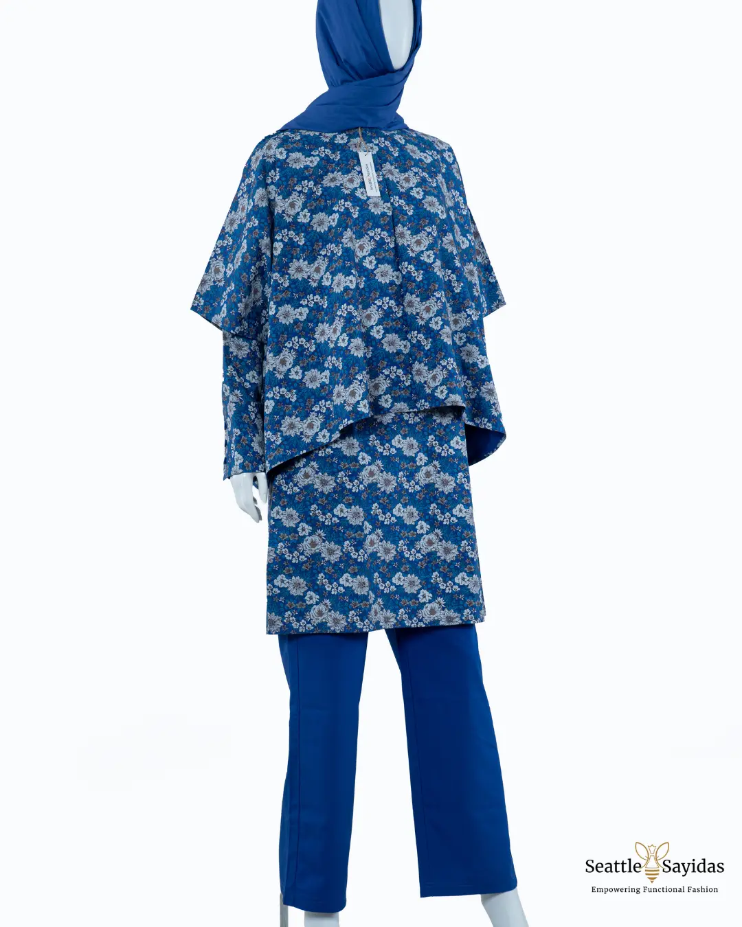 Women Organic Cotton Capelet Tunic Dress Top In Royal Blue