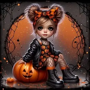 Pumpkin and Girl Diamond Arts Colorful Painting Kit without Frame, 1 Set DIY 5D Diamond Arts Colorful Painting Kit, Wall Art Decor for Home Living Room Bedroom