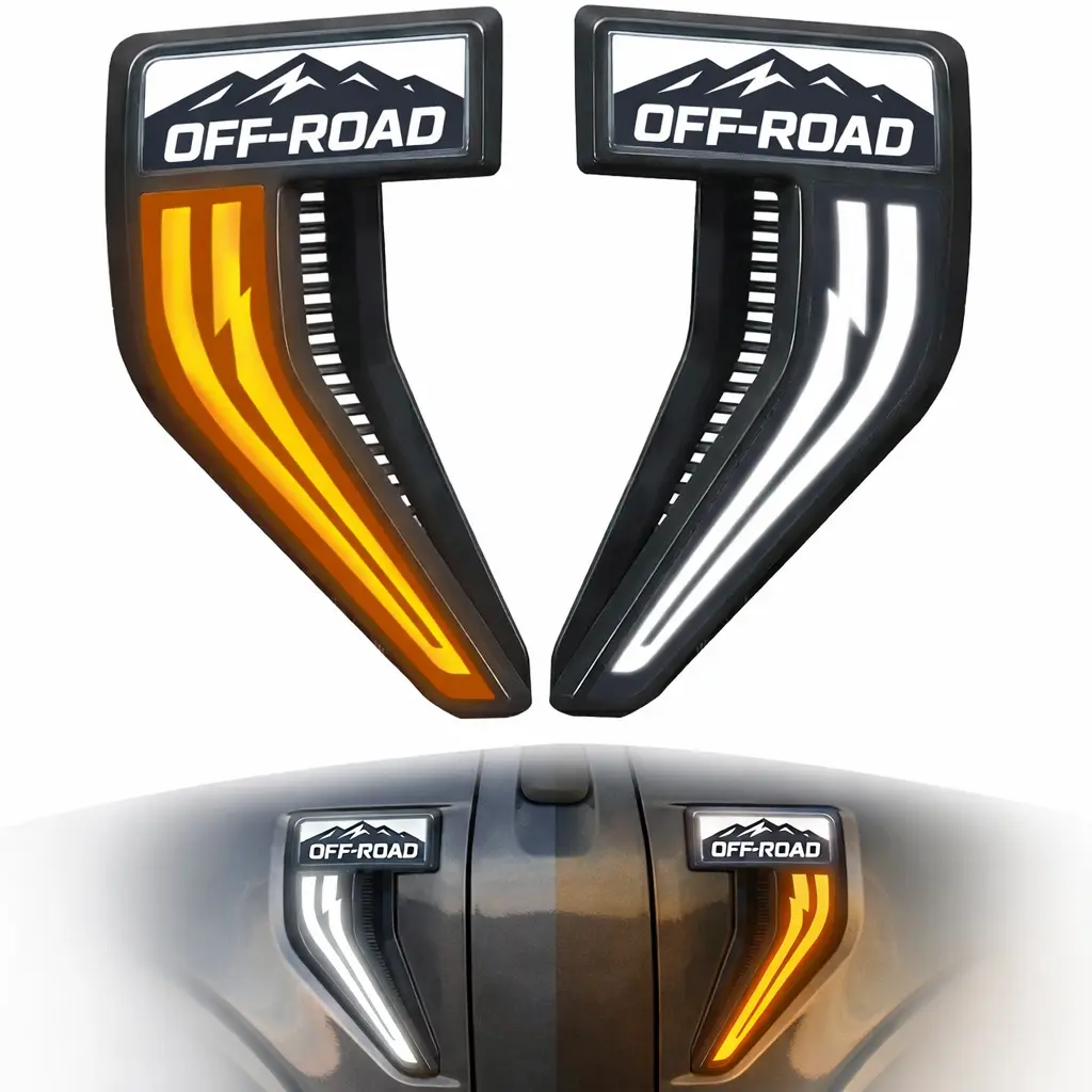 LED Fender Vent Inserts  – Mountain OFFROAD Side Fender Badges, Front Fender Vent Covers, Truck Exterior Accessories for XL XLT Lariat Platinum Limited King Ranch Tremor (Pair)