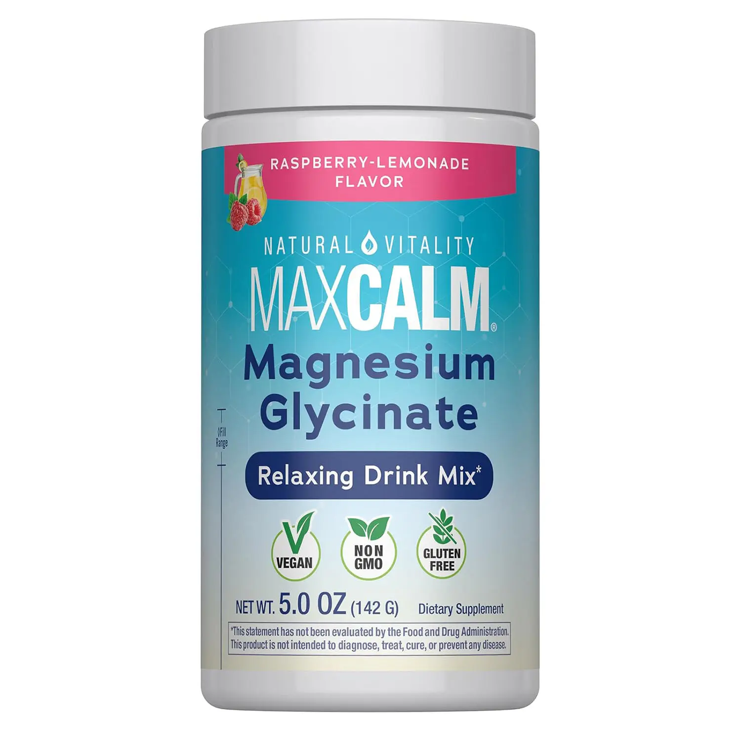 Natural Vitality MaxCalm Magnesium Glycinate Powder | Relaxing Drink Mix | Raspberry Lemonade Flavor | Non-GMO, Vegan & Gluten Free Supplement | 5oz