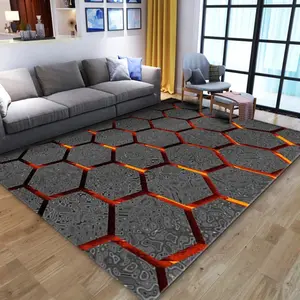 2D Hexagon Lava Crack Flannel Area Rug - Cyberpunk Geometric Volcano Print Soft Mat for Gaming Room & Living Room, Non-Slip Modern Home Decor #CyberpunkRug #HexagonLavaMat #GamingRoomDecor #TechStyleCarpet #NonSlipFlannelRug