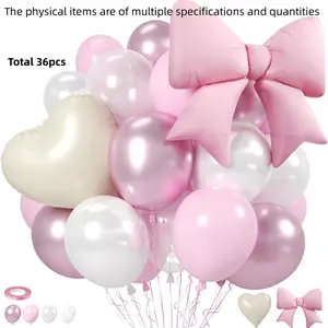7pcs Heart Bow Balloon Set, Wedding Birthday Valentine's Day Party Decoration, Bridal Party Decorations, Festive Supplies